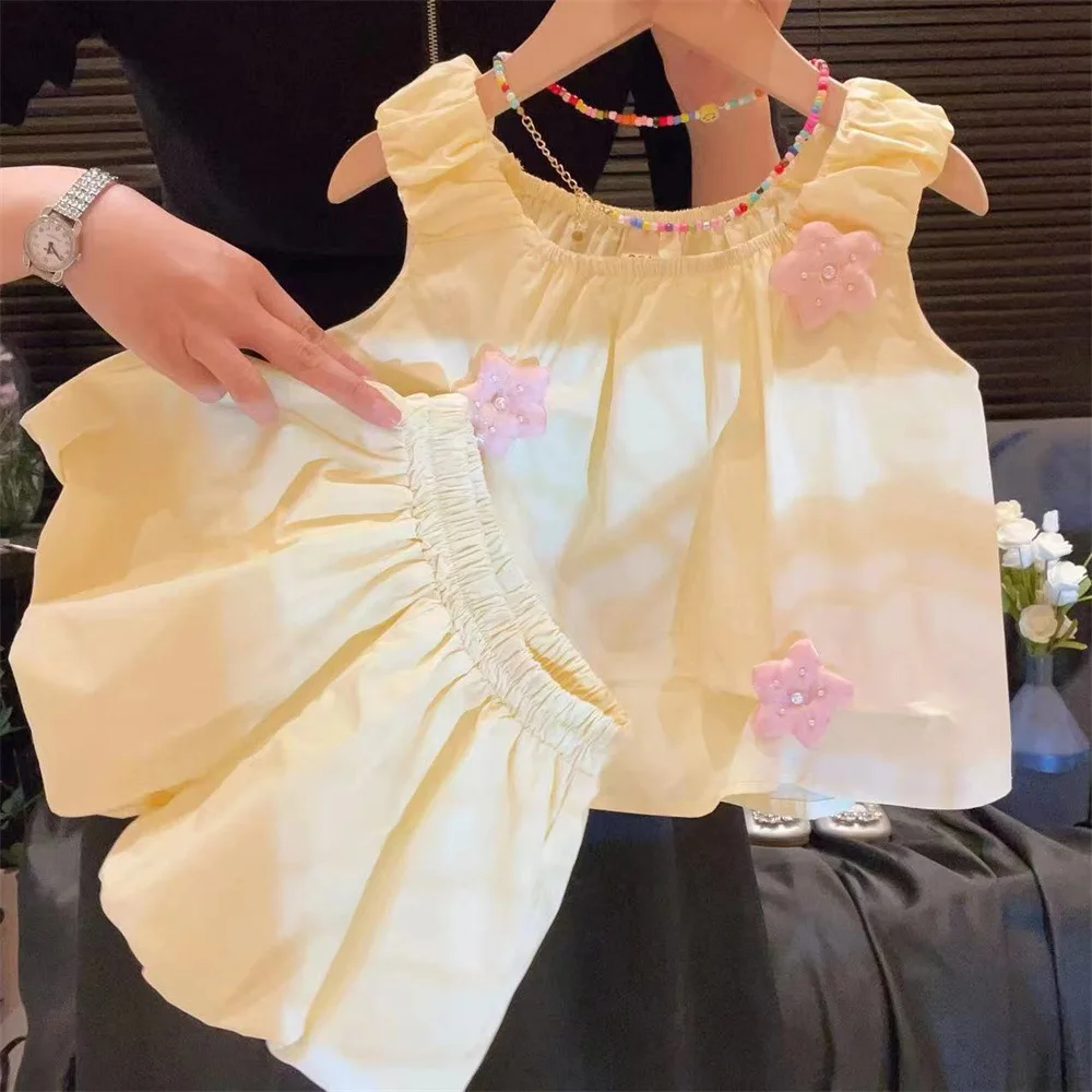 

Girls Clothes Sets Summer 2024 Children Cute Dress Sleeveless Tops Shorts 2pcs Suit For Baby Costume Kids Outfits Tracksuits 7Y