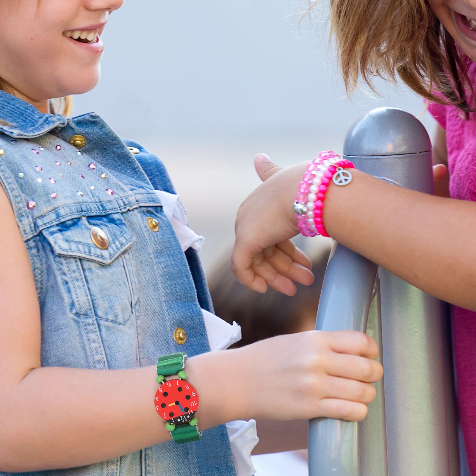 

Wooden Kids Watch Toy 4pcs Set Creative Cartoon Wristband for Toddlers Time Learning Game Child Wood Bracelet Playtime Gift Idea