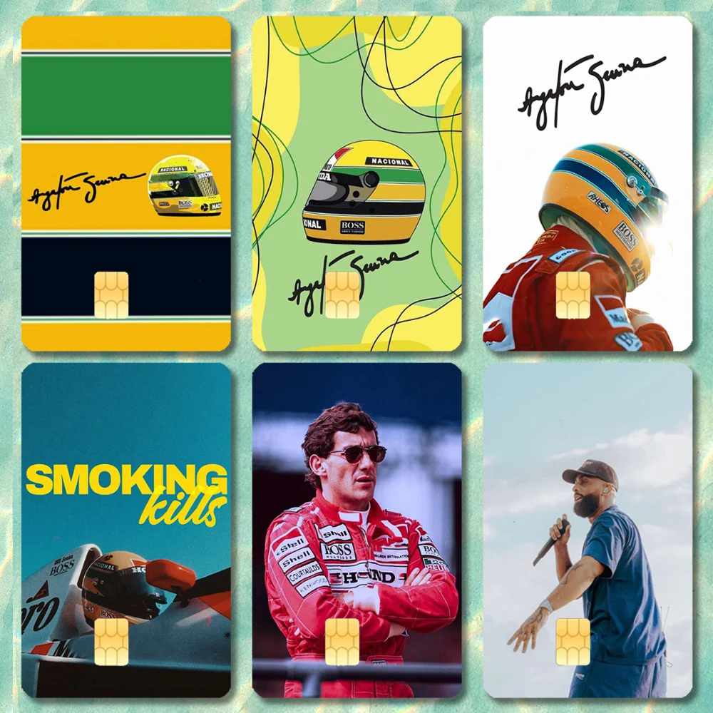 F1 Ayrton Driver S-Senna Stickers Cartoon Credit Card Visa Debit Bank Charge Card Bus Metro Waterproof Sticker Decal Decoration