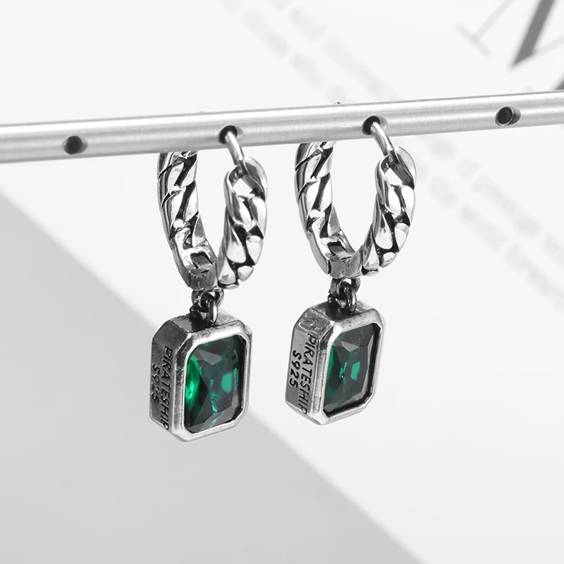 Earrings Album 1/green Zirconia Pendant Earrings for Men and Women Retro Party Jewelry Anti-Allergy Pierced Earrings Gift