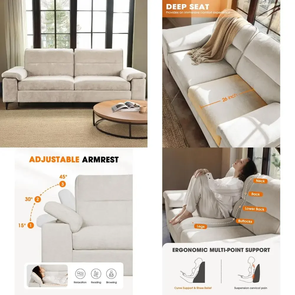 "Sofá contemporáneo de 2 plazas con asiento profundo, cojín de 8 pulgadas y reposabrazos convertible para comodidad en la sala de estar"