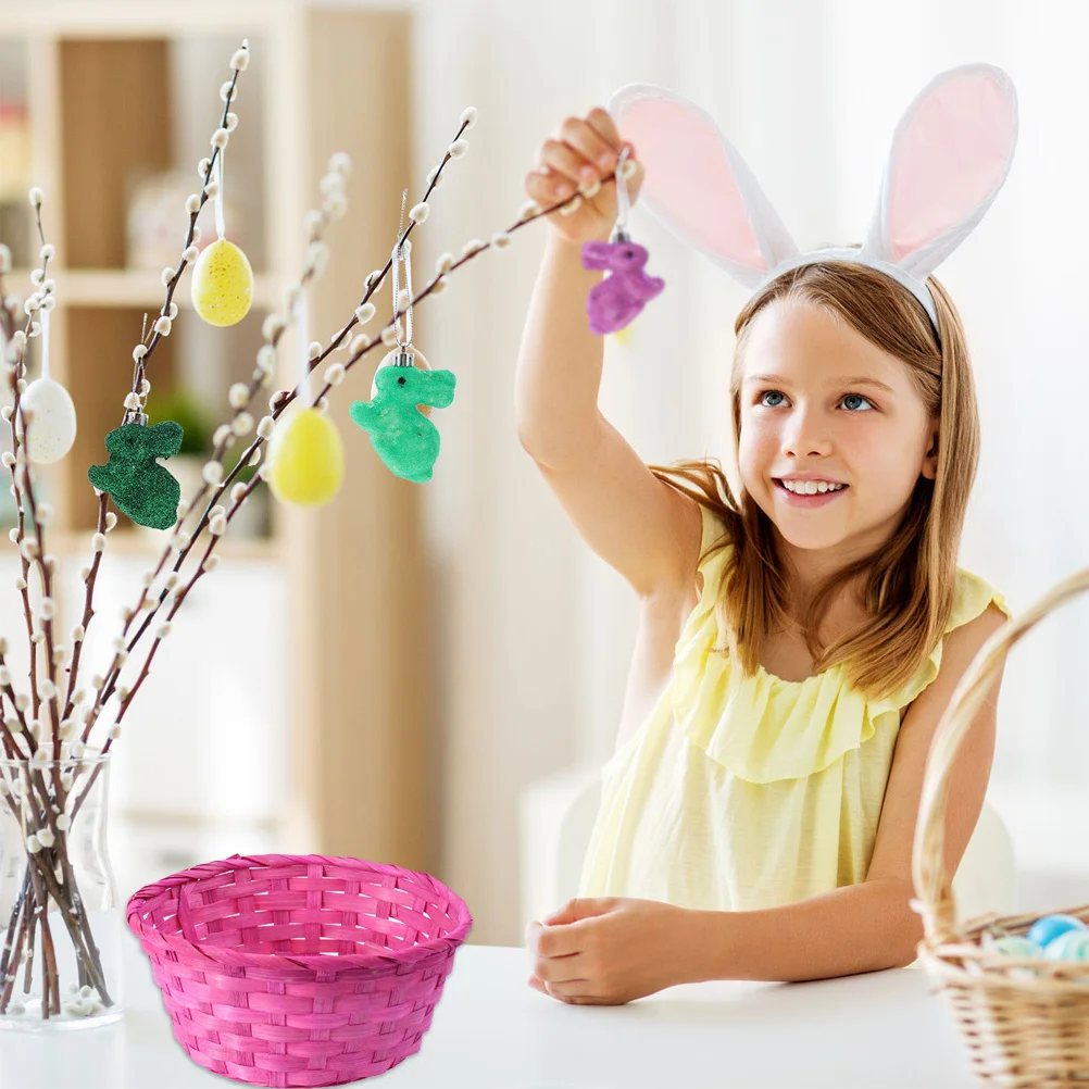 

2Pcs Eco Friendly Bamboo Basket Compact Woven Storage Container for Easter Egg Fruit Dried Flowers Desktop Organization Basket