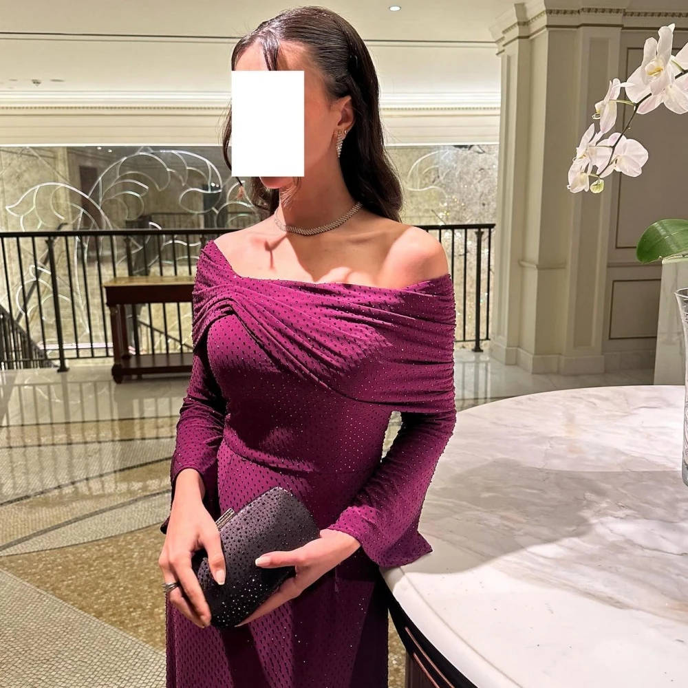 

Jiayigong Jersey Beading Christmas A-line Off-the-shoulder Bespoke Occasion Gown Midi es Saudi Arabia