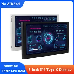 5 Inch IPS Type-C Secondary Screen Mini USB PC Display 800x480 CPU GPU RAM HDD Monitor Music Spectrum Analysis Display No AIDA64