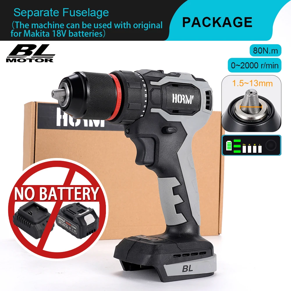 สว่านกระแทกไร้สาย 18V - แรงบิดสูงสุด 80N. มอเตอร์ไร้แปรงถ่าน 50-60Hz สว่านไขควงสําหรับเครื่องมือไฟฟ้าระดับมืออาชีพ