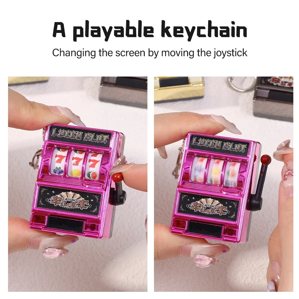 Retro Mini Fruit Machine Keychain Game Winning Best Friend Gift Toy Key Holder Coin Games Console Creative Slot Casino Model