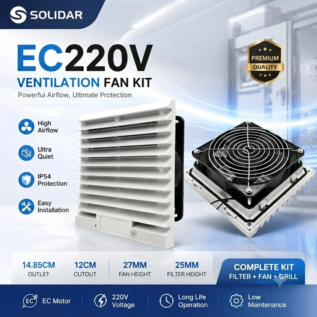 SOLIDAR EC220V Cabinet Ventilation Fan Kit with Filter and Grill Industrial Enclosure Cooling System