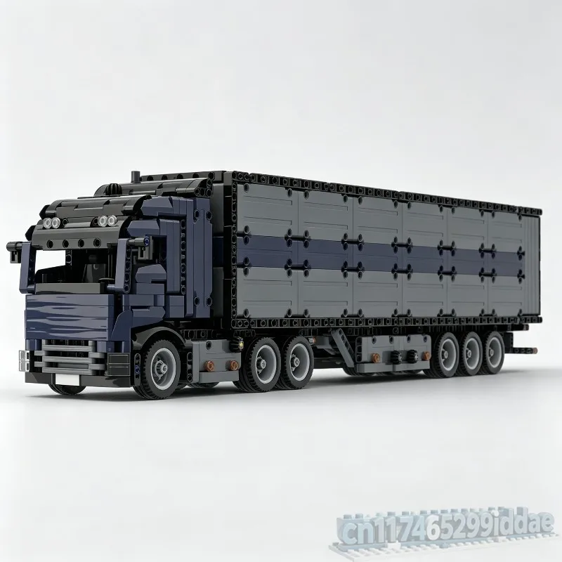 NEW Three Axle Flatbed Trailer Truck Model Building Blocks MOC Vehicle DIY Creative Assembly Toy Transport Display Christma Gift