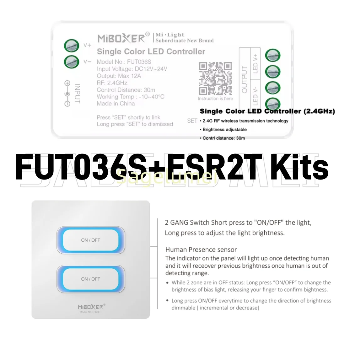 Miboxer FUT036S 2.4GHz LED Controller Dimmer For Single/Dual color Strip Light ESR2T/ESW2/ESZ2 2 GANG Smart switch Zigbee /Wifi