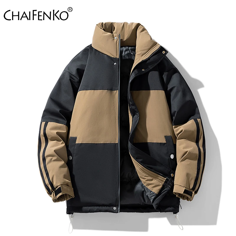 

New Men Casual Windproof Coat Winter Simplicity Stand Collar Keep Warm Parka Outdoors Fashion Color Blocking Comfortable Jacket