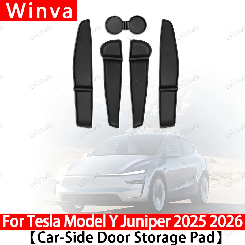 

For Tesla Model Y Juniper 2025 Car Door Storage Pad 5PCS TPE Central Control Water Cup Holder Mat Organizer Tray Car Accessories