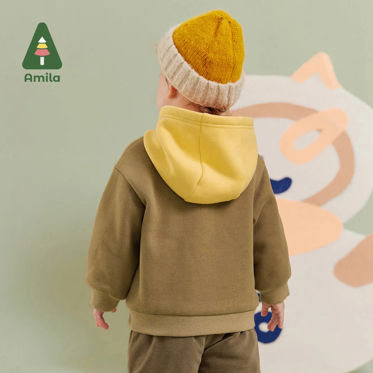 Amila felpa con cappuccio per neonato 2024 inverno nuovo multicolore con cappuccio morbido e accogliente Color Blocking abbigliamento caldo per