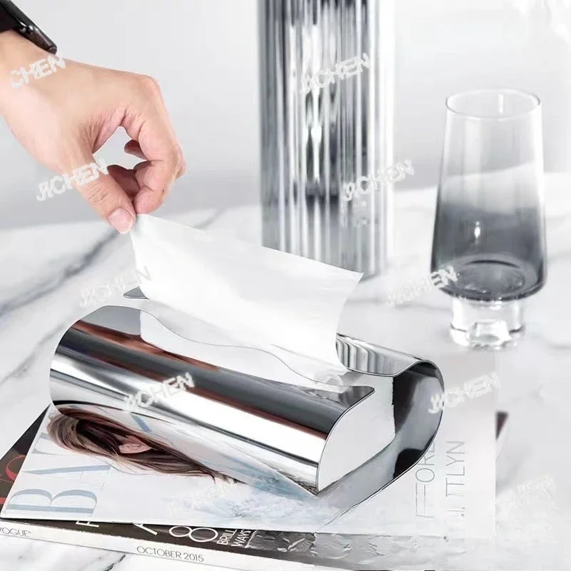 

Nordic function simple household coffee table tissue storage box stainless steel paper box ornament home storage home