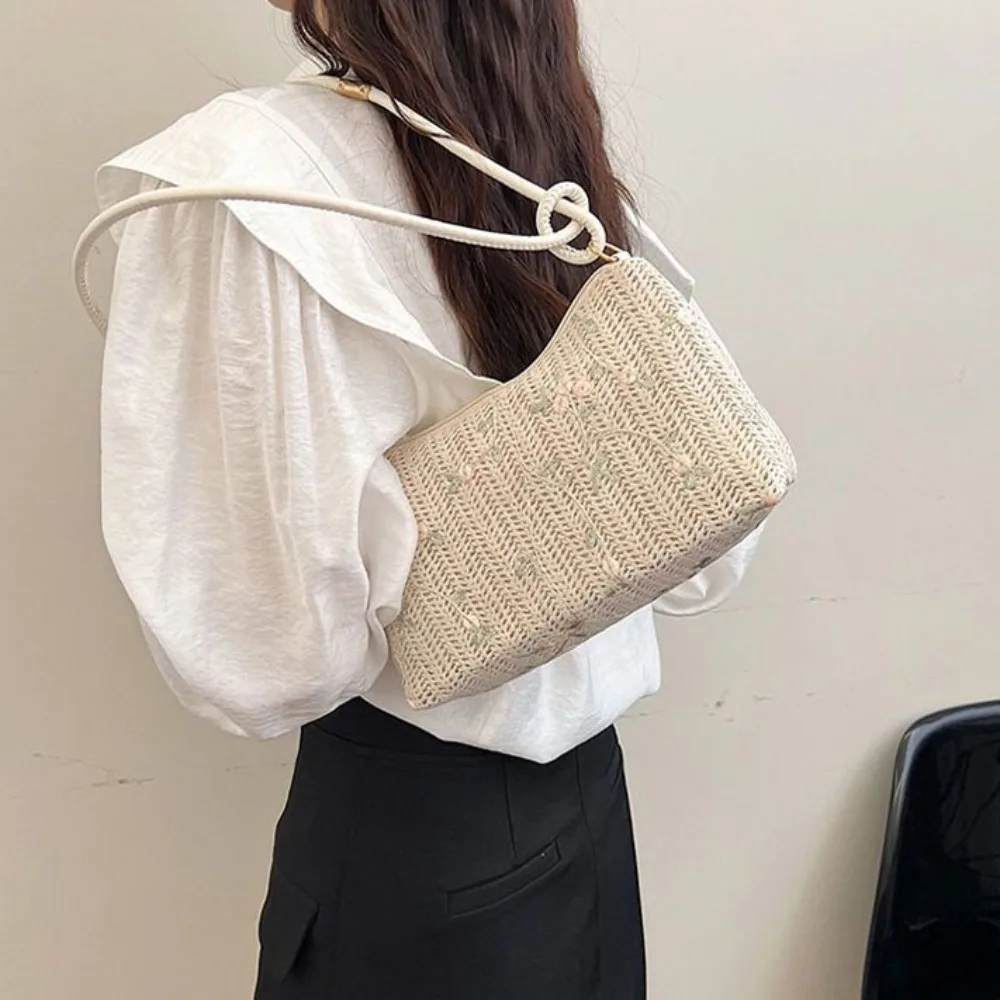 

Trendy Straw Woven Bag 2024 Casual Large Capacity Commuting Bag Retro Shoulder Bag Daily Life