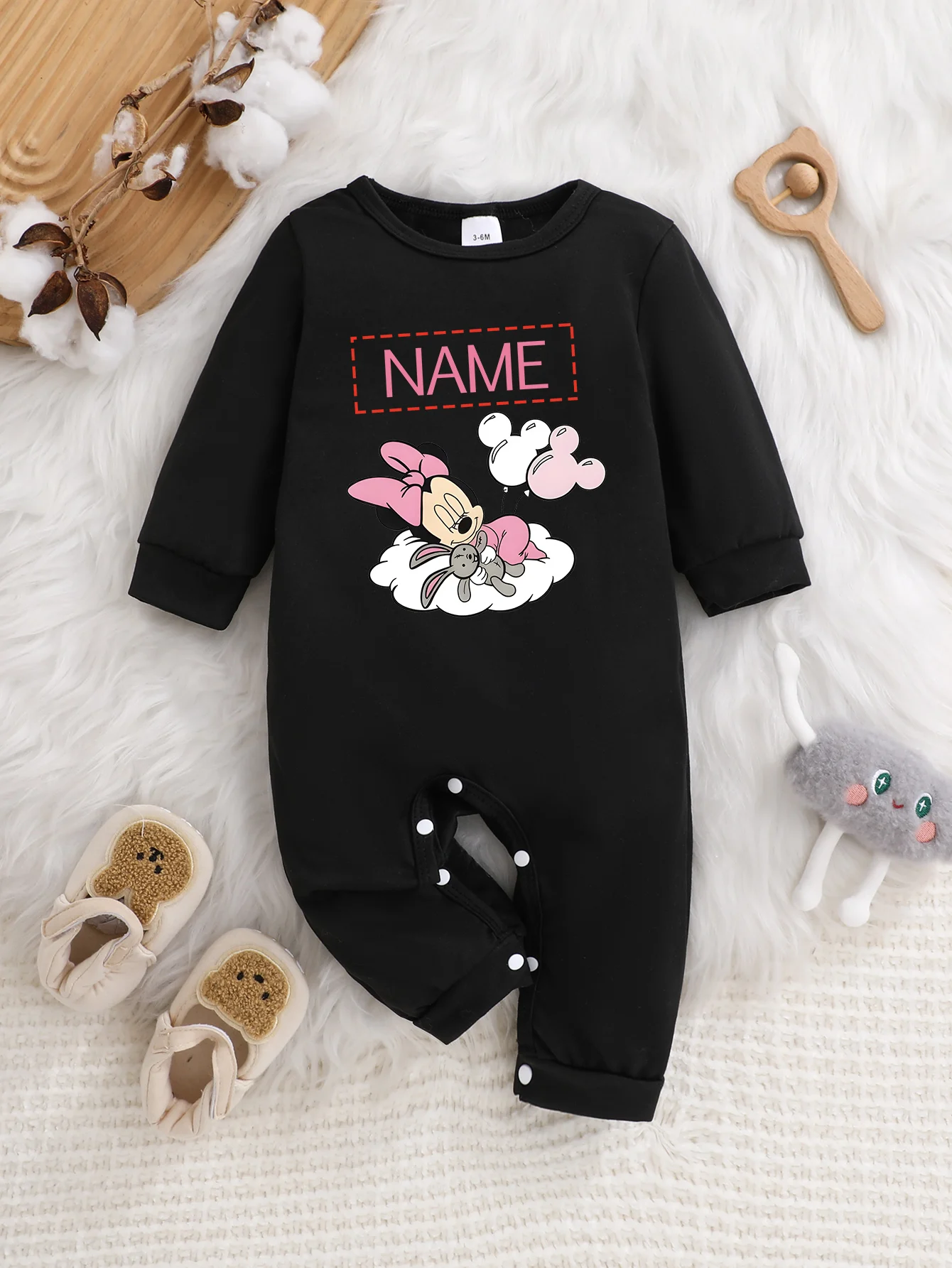 

【Officially Licensed】 Disney Mickey Mouse Baby Long-Sleeve Romper | Gentle & Snuggly Fabric, Sweet Resting Pose Print