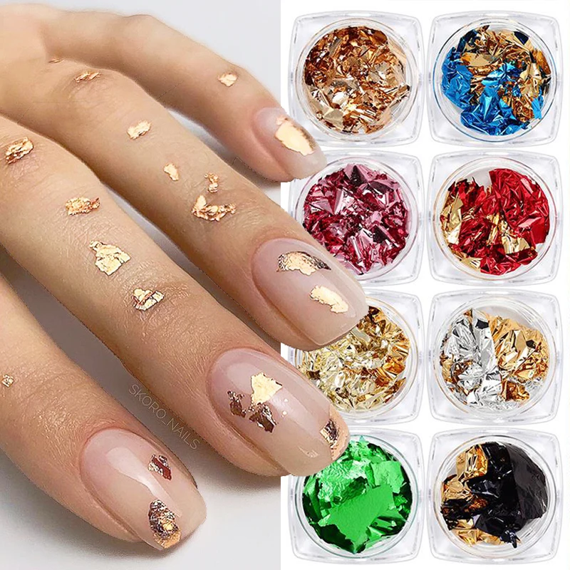 

Gold Glitter Foil Sequins Flakes Irregular Glitter Aluminum Foil Sequins For Nails Chrome Powder Manicure Nail Art Decorations