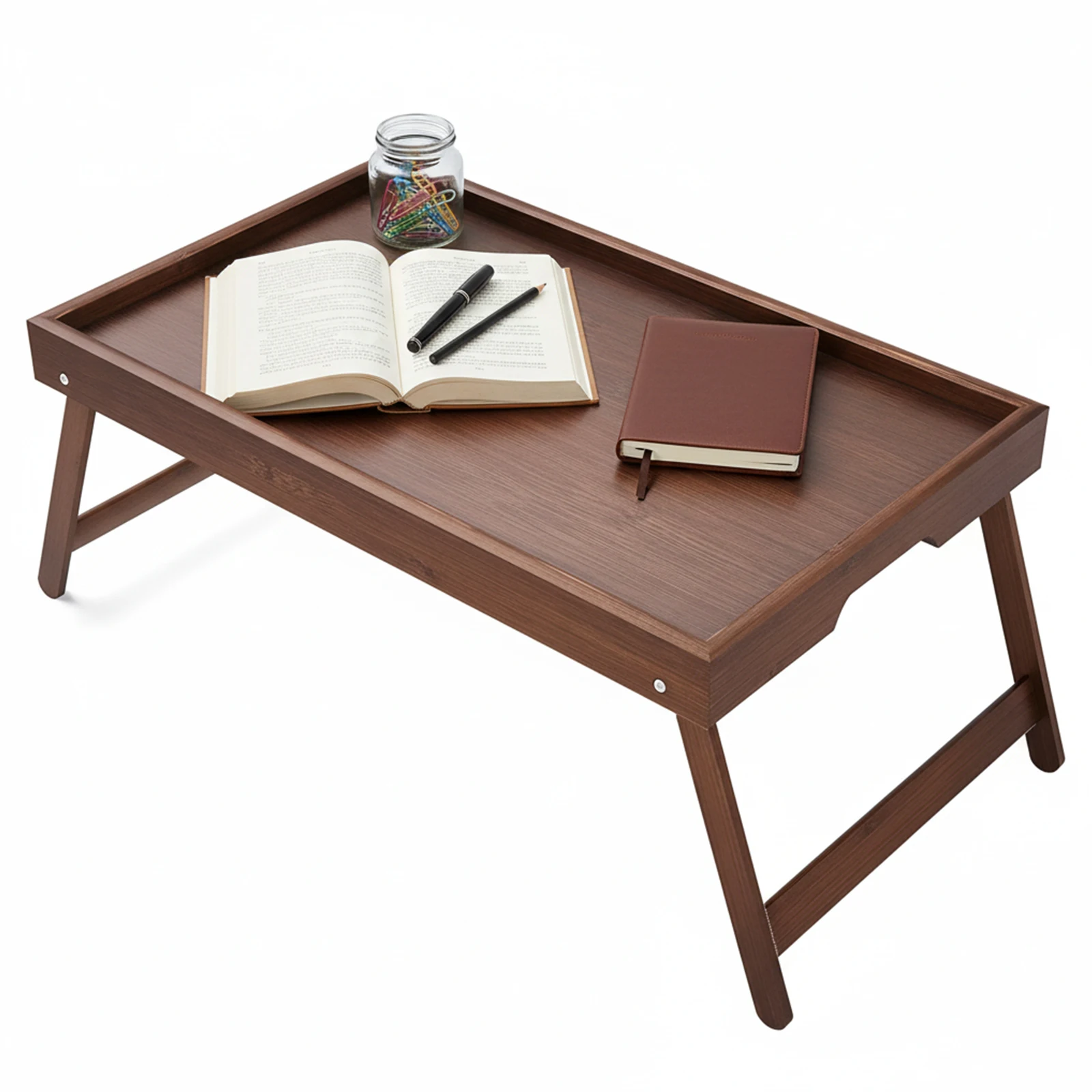 

Бамбуковый прикроватный столик с откидными ножками, подставка для ноутбука, поднос для закусок (темно-коричневый)