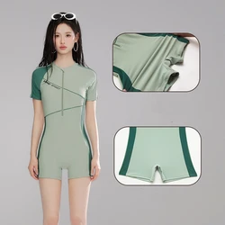 Women Short Sleeve WaterProof Sports Outdoor Bathing Surfing SwimWear One Piece Professional Quick-Dry Athletic Push Up SwimSuit