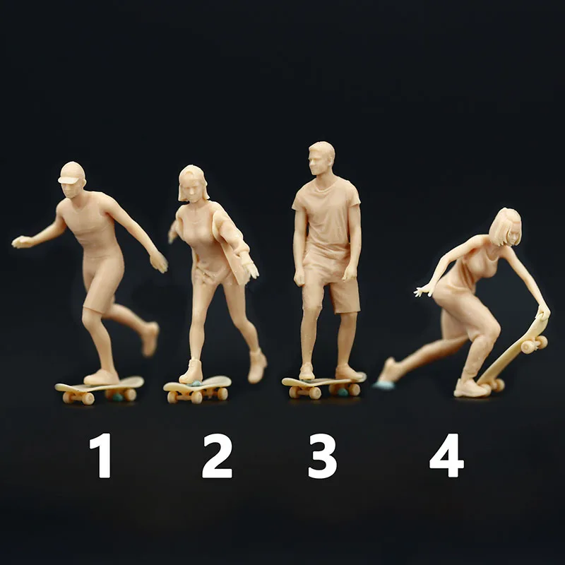 1:87 1/64 Figure Skateboards Resin Miniature Extreme Sport Man Woman 1/43 Model Need To Be Colored By Yourself