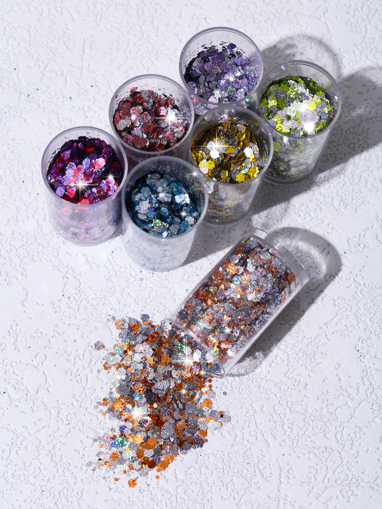 스팟 홀로그램 청키 글리터, 송진 공예 글리터, 네일 바디, 눈 얼굴용 화장품 글리터, 송진 글리터 플레이크, 7 가지 색상