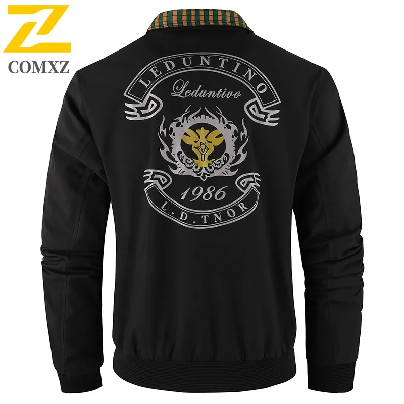 COMXZ Embroidered Stand Collar Jacket Men Trendy Streetwear Handsome Casual Hooded Coat Multi Pocket lightweight windbreaker