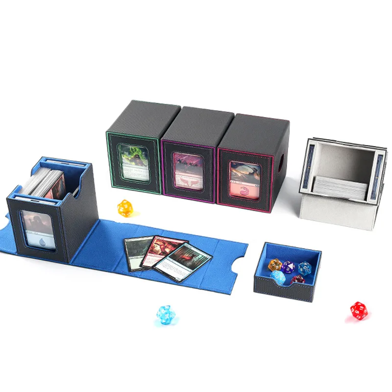 Caixa de Cartas com Abertura Lateral e Janela Dupla, Capacidade para 100+ Cartas, em Couro PU, com Fecho Magnético, para Armazenamento de Cartas TCG e Blocos de Cartas 35PT