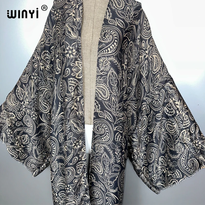 WINYI أفريقيا الصيف كيمونو فساتين امرأة مسلمة الشاطئ التستر سترة عباية امرأة مسلمة معطف بوهو قفطان ملابس الشاطئ النساء
