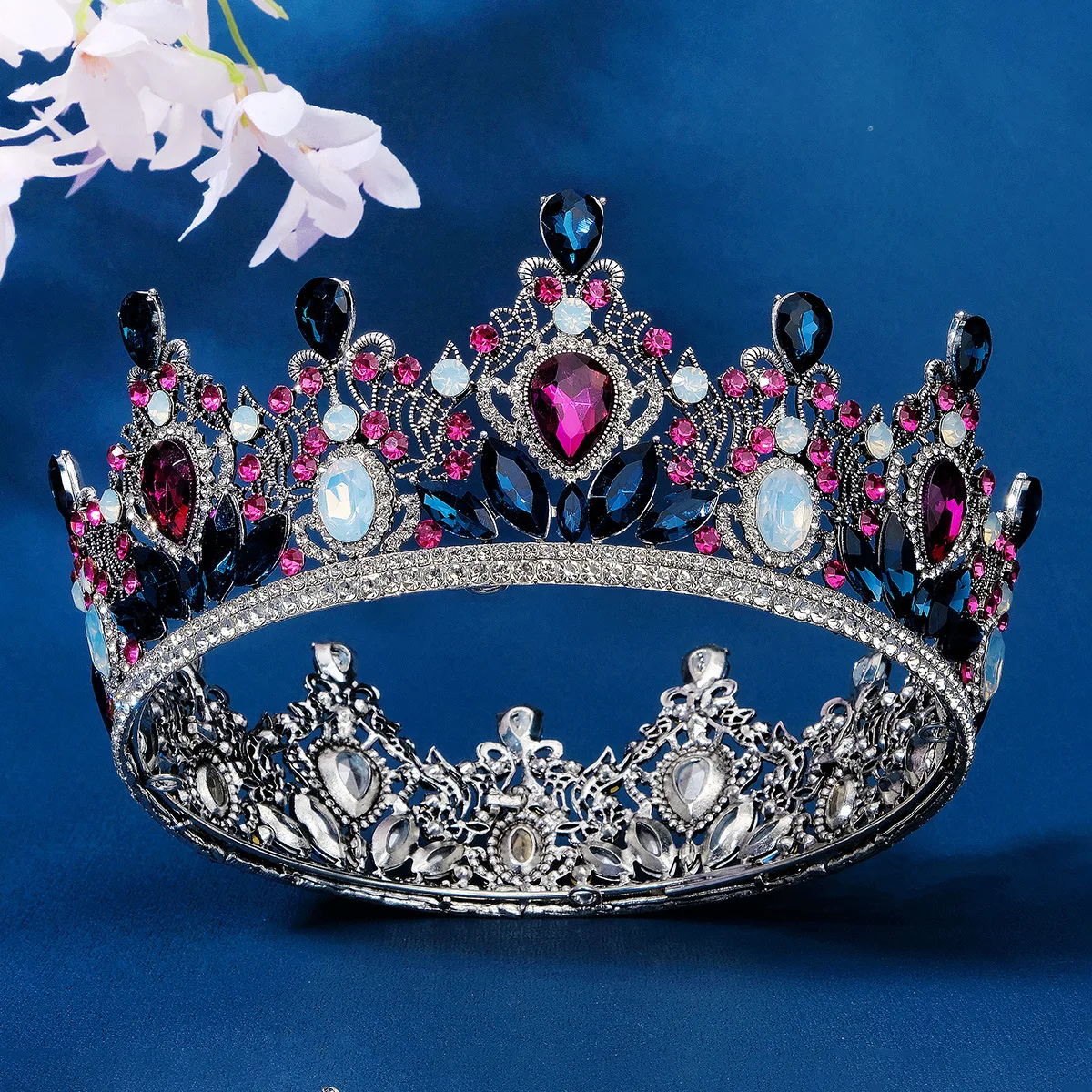 

Luxury Royal Queen Mixcolor Crystal Wedding Crown Glass Round Tiaras Rhinestone Pageant Diadem Headdress Bridal Hair Accessories