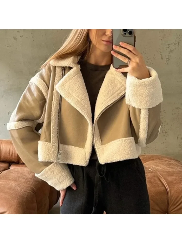 

Новая женская повседневная пушистая куртка-кардиган 2026 года с контрастными вставками, длинными рукавами, свободного кроя, в уличном стиле, для повседневной носки