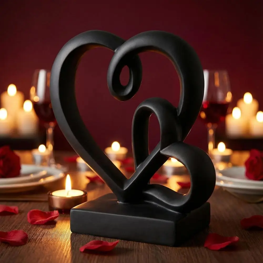 Wedding Anniversary Gifts - Two Hearts Decor Resin Statue, 1st to 50th, Engagement Present, Shimmering Love Symbol, Home Accent