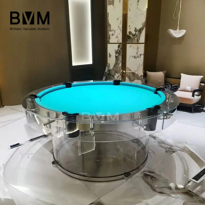 Tempered Glass Billiard Table, Round Transparent High-End Home Commercial Club 8-Ball Standard Adult Pool Table