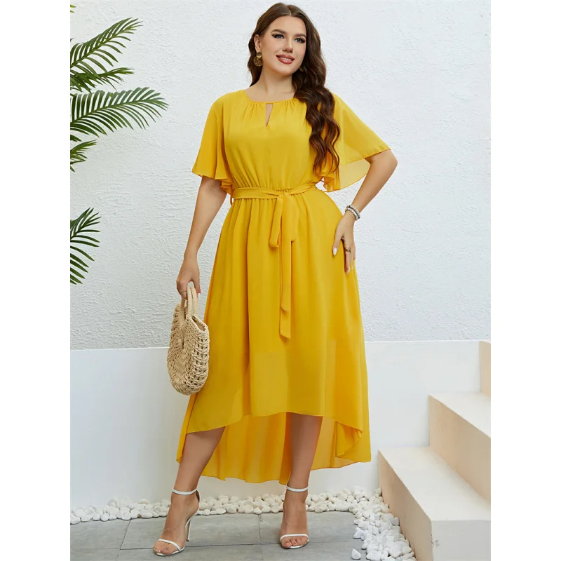 فساتين صيفية كاجوال للنساء مقاس كبير XL-4XL، تنانير على شكل حرف A، أسلوب الشارع، مطبوعة مع حزام خصر، فساتين ميدي بأكمام قصيرة... #4