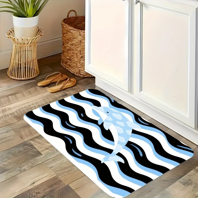 

1PC Fish and tilde Pattern Kitchen Rug Non-Slip Door Mats Pop design Bathroom Rug Bath Mat Carpet for Home Sink Laundry Decor