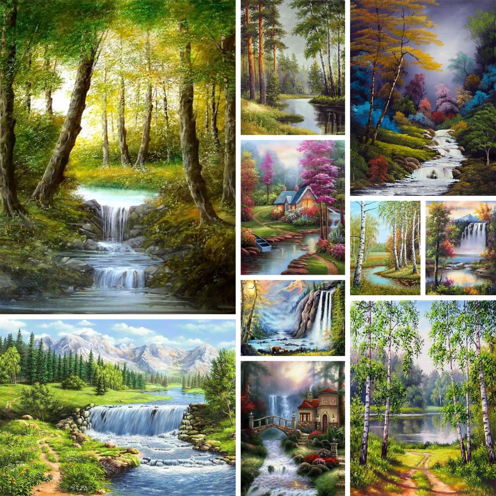 Landscape Small Waterfall Painting By Numbers Kit Oil Paints 50*70 Painting On Canvas Decorative Paintings For Adults Wall Art