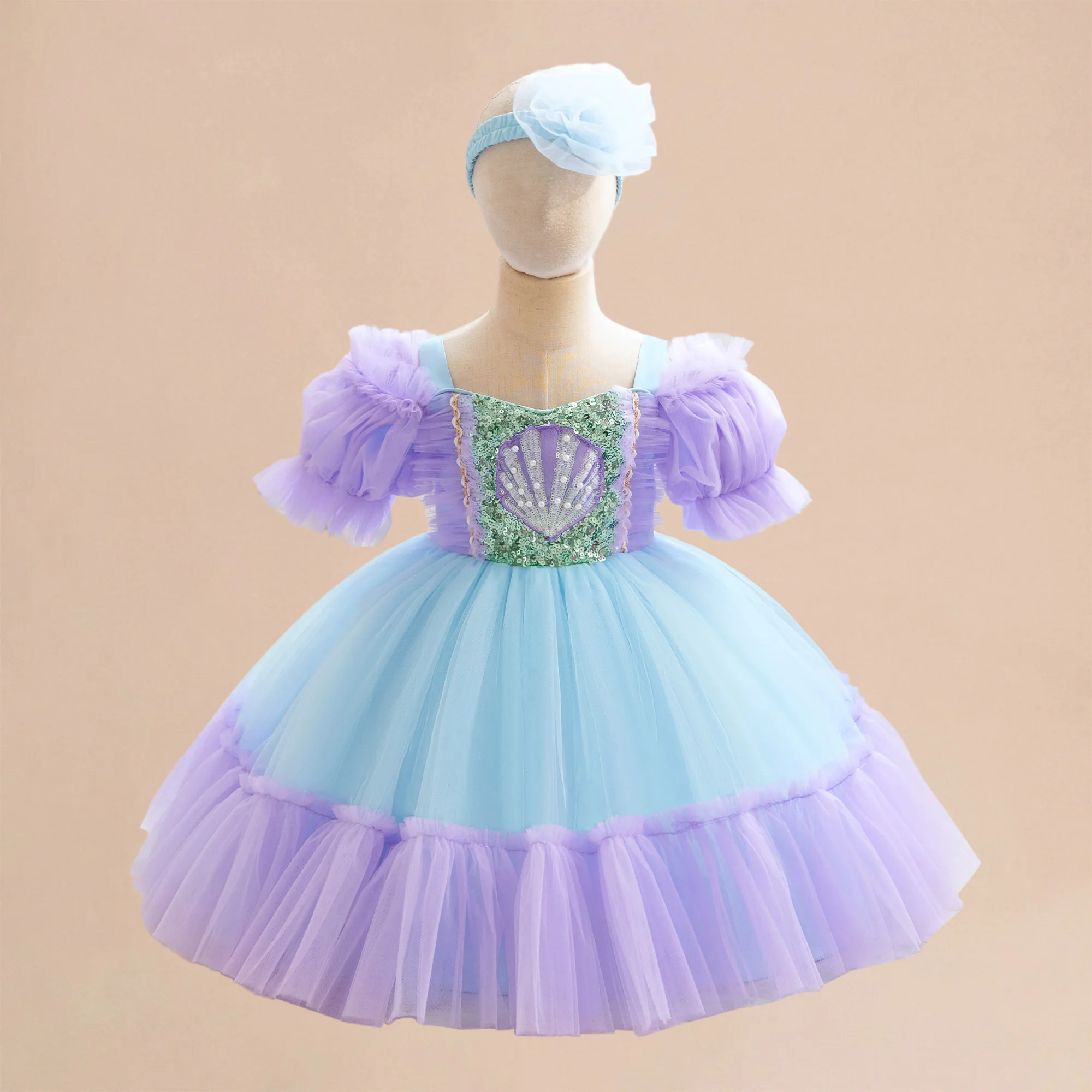 Ragazze piccole sirene abiti Cosplay compleanno battesimo vestito da festa per ragazza manica a sbuffo Tulle Prom Mermaid Evening Prom Costumes