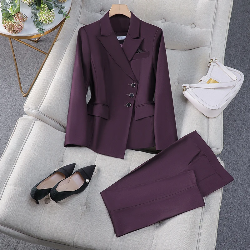 Formal Pantsuits for Women Elegant Professional Business Office Work Wear Blazers Female Career Interview Trousers Set Plus Size