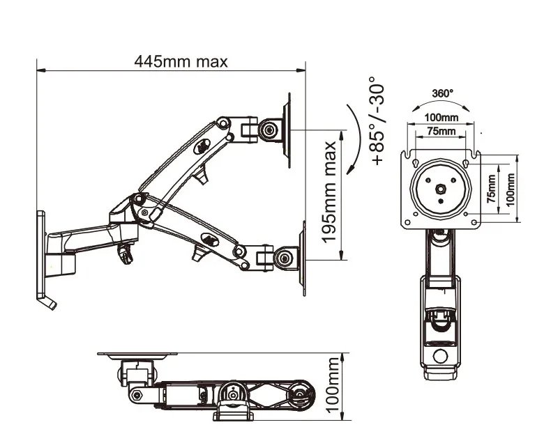 NB NEW F150 3-12kg aluminum Gas spring Monitor tv wall bracket full motion 2 arm 24\