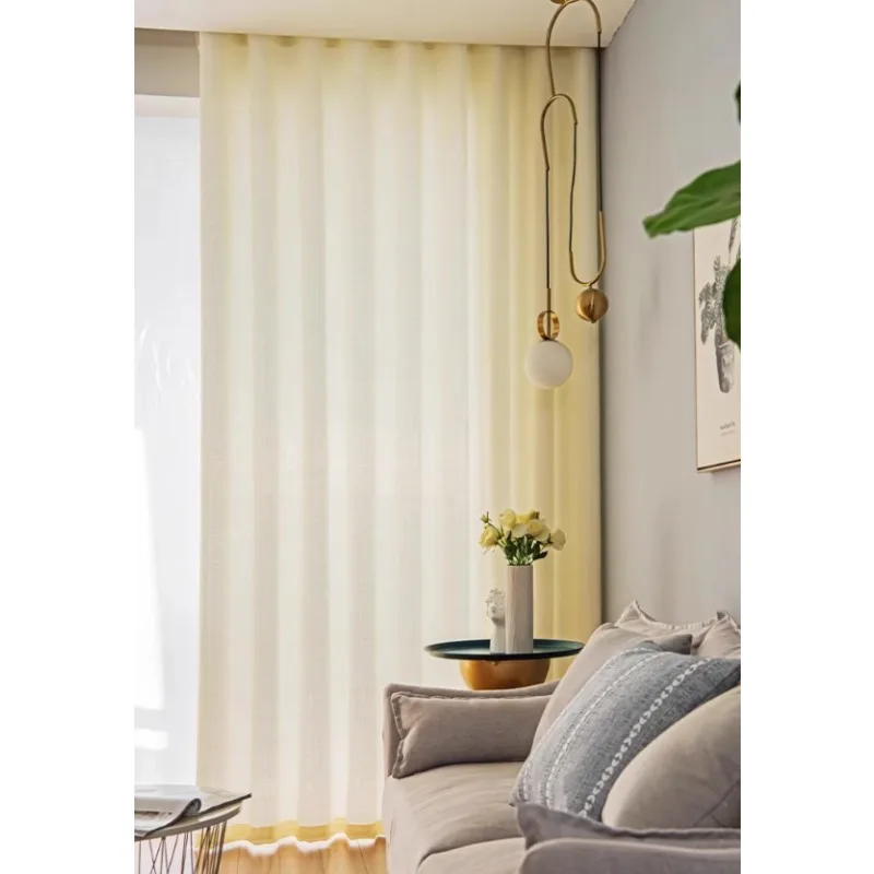 New Simple Yellow To Soften The Dazzling Light Semi-blackout Curtains Living Room Bedroom Balcony Curtains