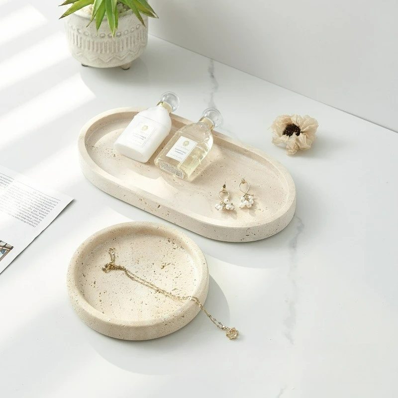 

Natural Travertine Tray for Bathroom Countertop, Storage Trays for Perfume, Jewelry, Decorative Tray for Dresser Organizer