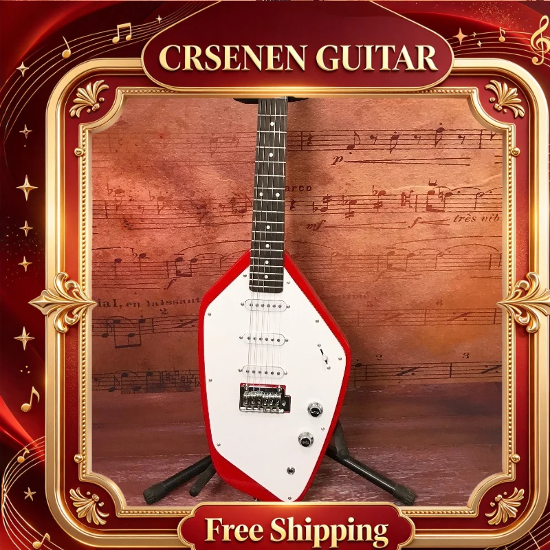 Free Shipping Special Shape Red White Electric Guitar SSS Pickups Stable Bright Tone For Rock Music Player Nice Birthday