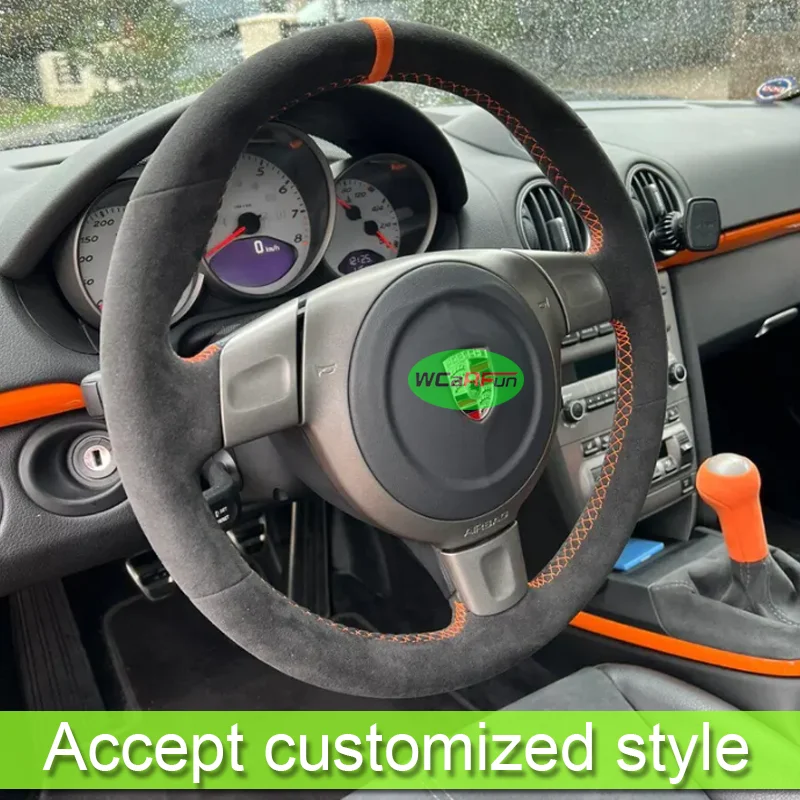 Customize Soft Suede Car Braid Leather Steering Wheel Cover for Porsche 911 997 Boxster 987 Cayman 2006-2009