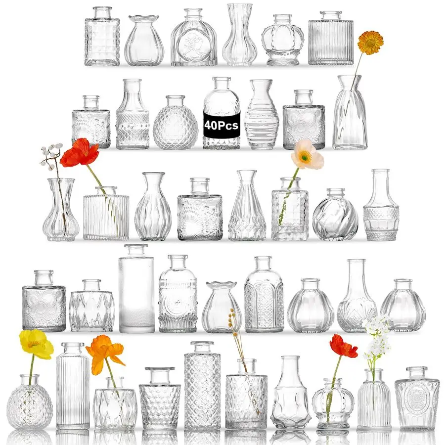 

Bud Vases Set of 40 PCS, Small Flower Vases for Wedding Centerpiece Table Decoration, Vintage Vase in Bulk for Flower Arrangemen