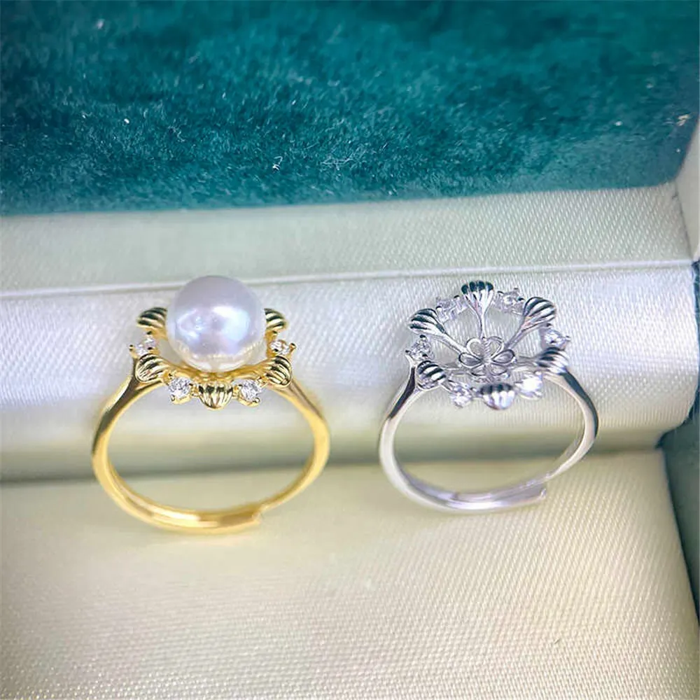 Solid S925 Sterling Silver Pearl Ring Settings Findings & Accessories - for Jewelry Making Bulk Wholesale Craft Supplies 8-10mm