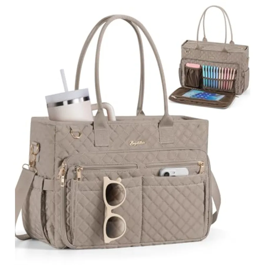 Bagstellar Teacher Bags for Women 15.6 inch Laptop Work Tote Bag Quilted Nurse Bible Computer Shoulder Bag for School Travel Dr