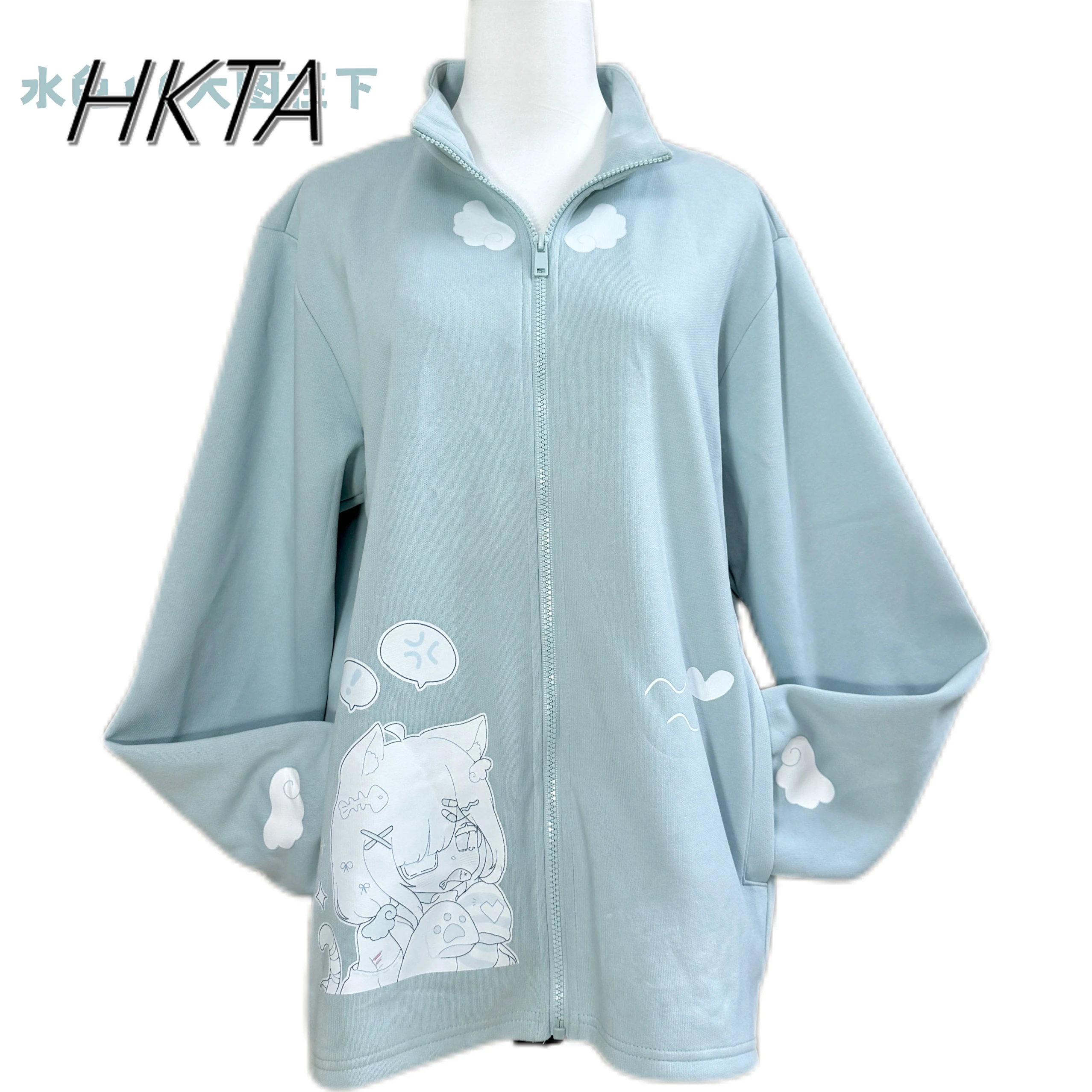 

Japanese Style Sweet Cute Stand Up Collar Sweatshirts Cardigan Jackets Women Autumn Mine Cartoon Loose Blue Hoodies Coat Ladies