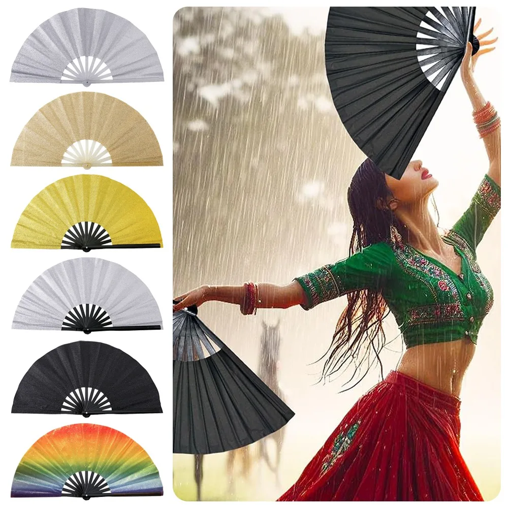 

Foldable Bamboo Fan Lightweight PVC Glitter Hand Fan Stage Performance Dance Craft Gifts Tai Chi Fan