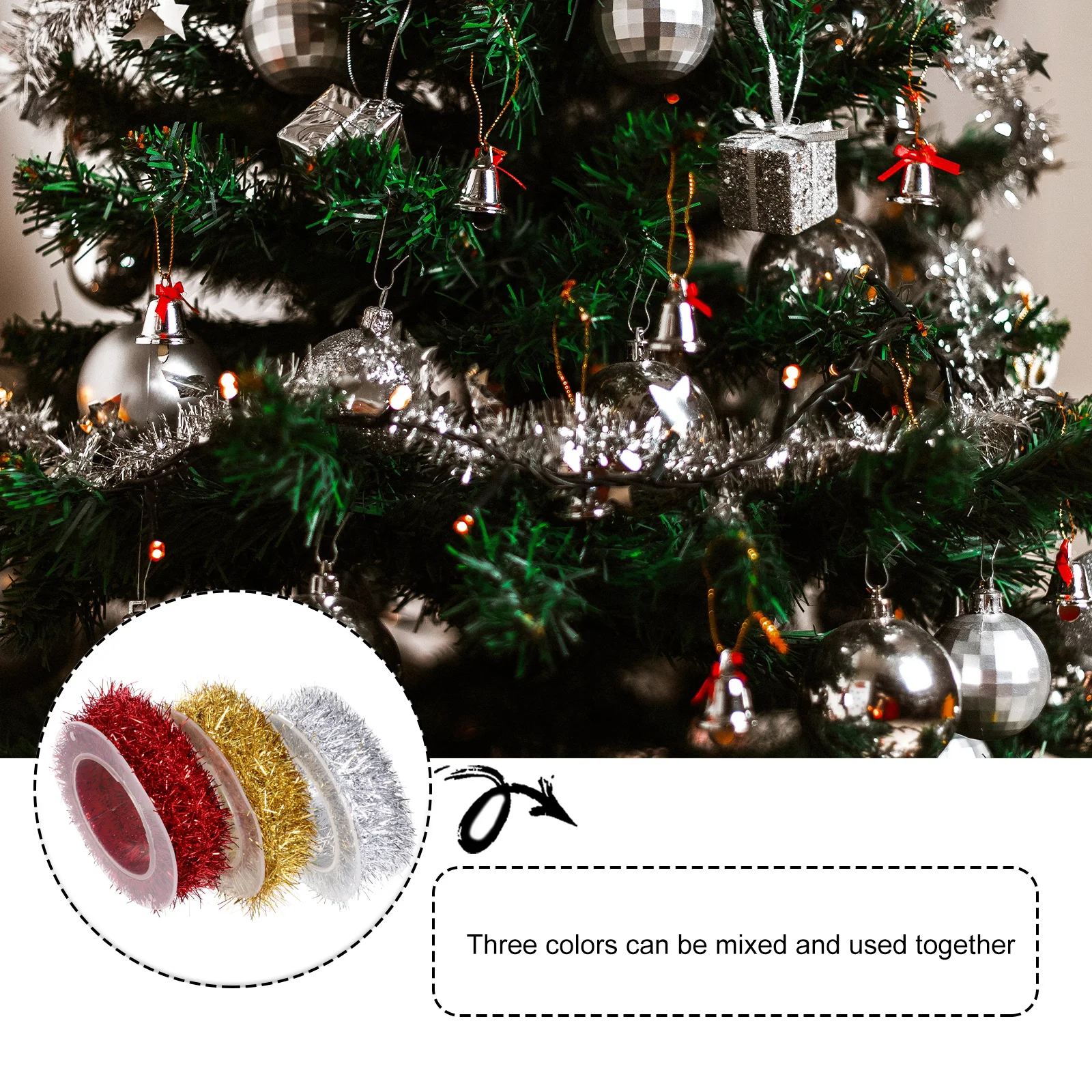 

3pcs Plastic Metallic Tinsel Christmas Decoration Reusable Lightweight Party Festival DIY nament Thin Tinsel for Tree