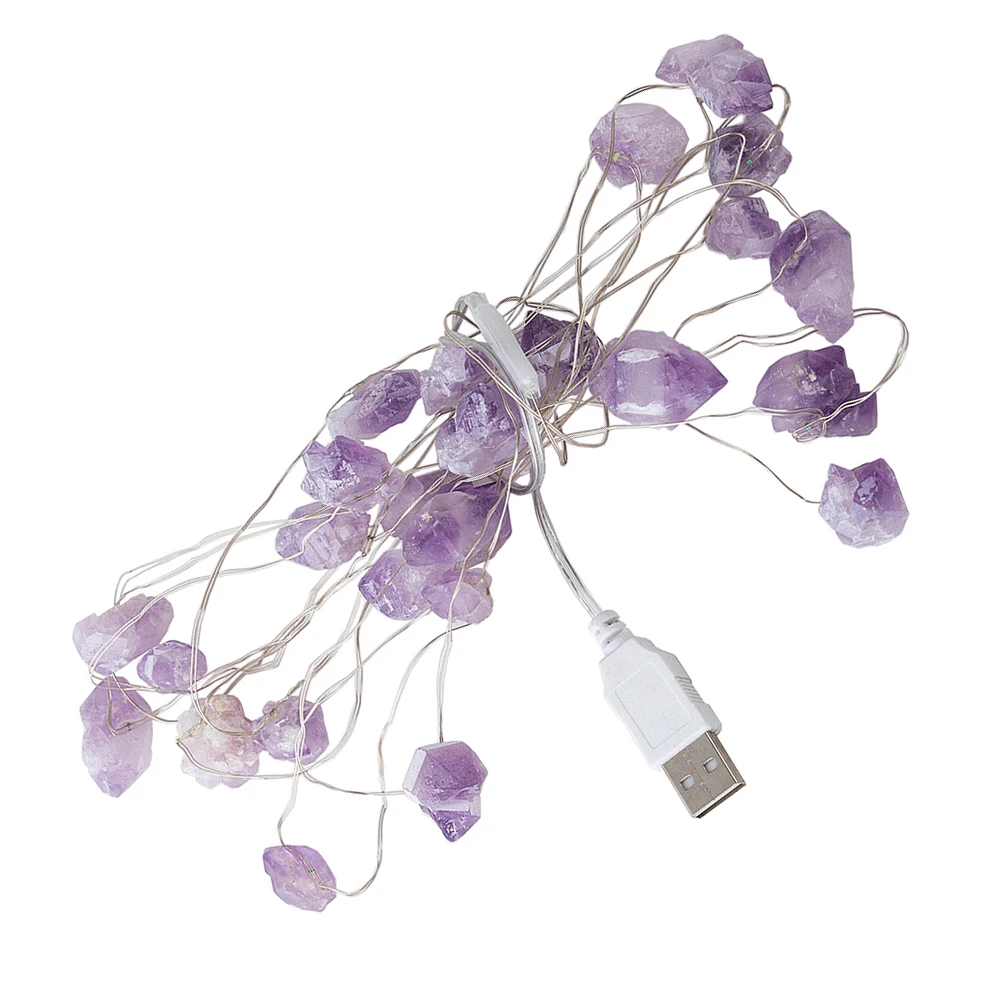 

1pc 30 Head USB Amethyst String Lights White Color 620 Delicate Stone Decor Christmas Party Hanging Light Strap DIY Decor