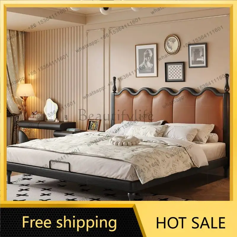 LJY European Wooden Double Bed Black Brown Designs Lounge Luxury Double Bed Modern Style Italian Letto Matrimoniale Furniture Ho