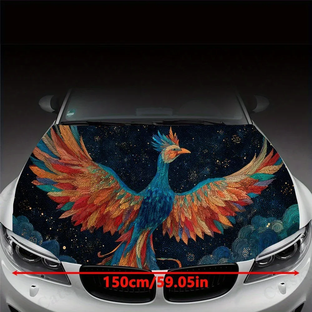 Colorful Phoenix Car Hood Sticker PVC Self Waterproof Stick, Striking Auto Exterior Accessories Decor Protect Gift for Car Lover